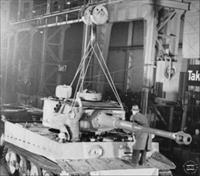 A turret from Wegmann being installed into a Tiger tank at the Henschel works, Bundesarchiv Collection