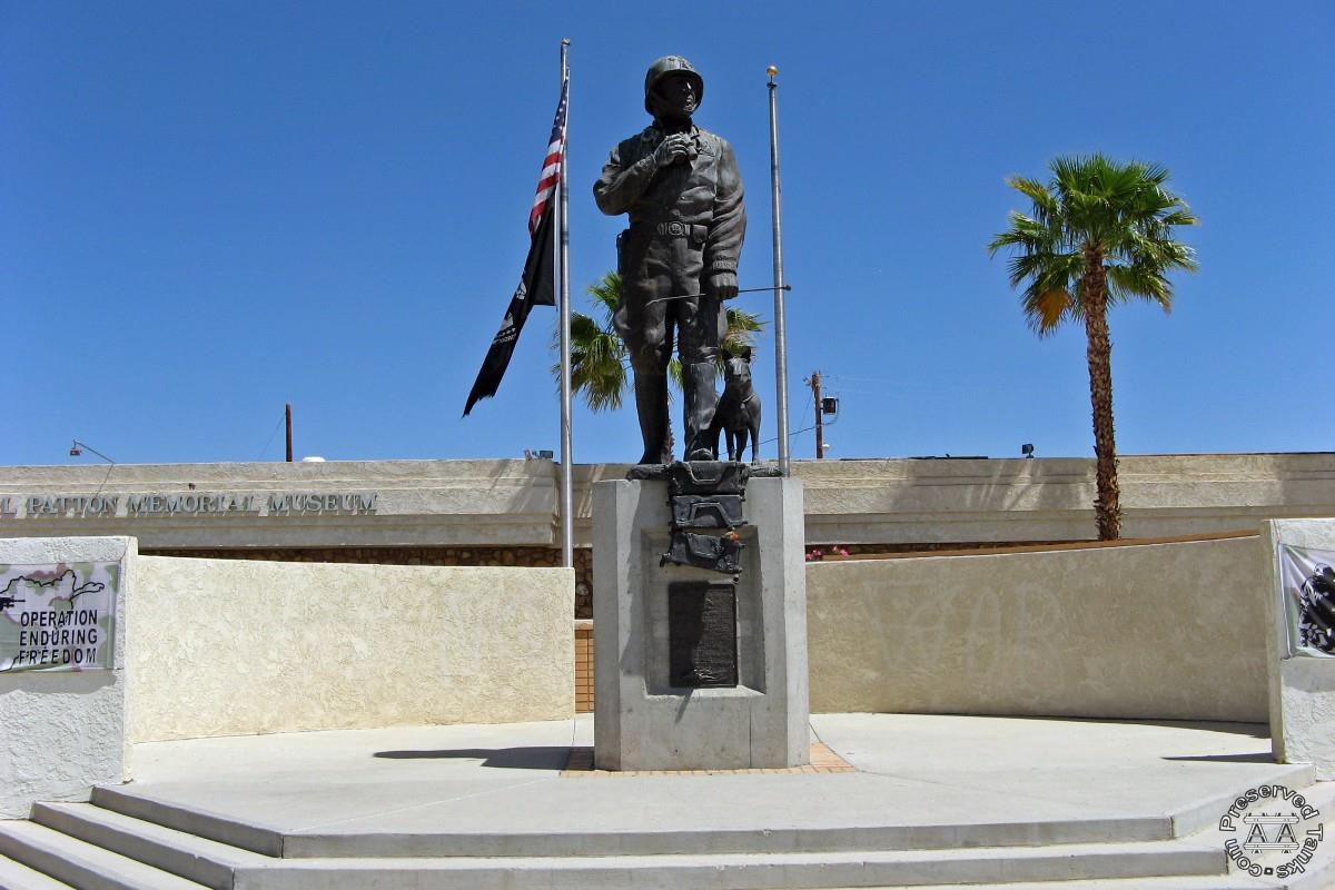 “Statue of Patton standing on tank treads, installed outside the General George S. Patton Memorial Museum”, caption and photo by 48states